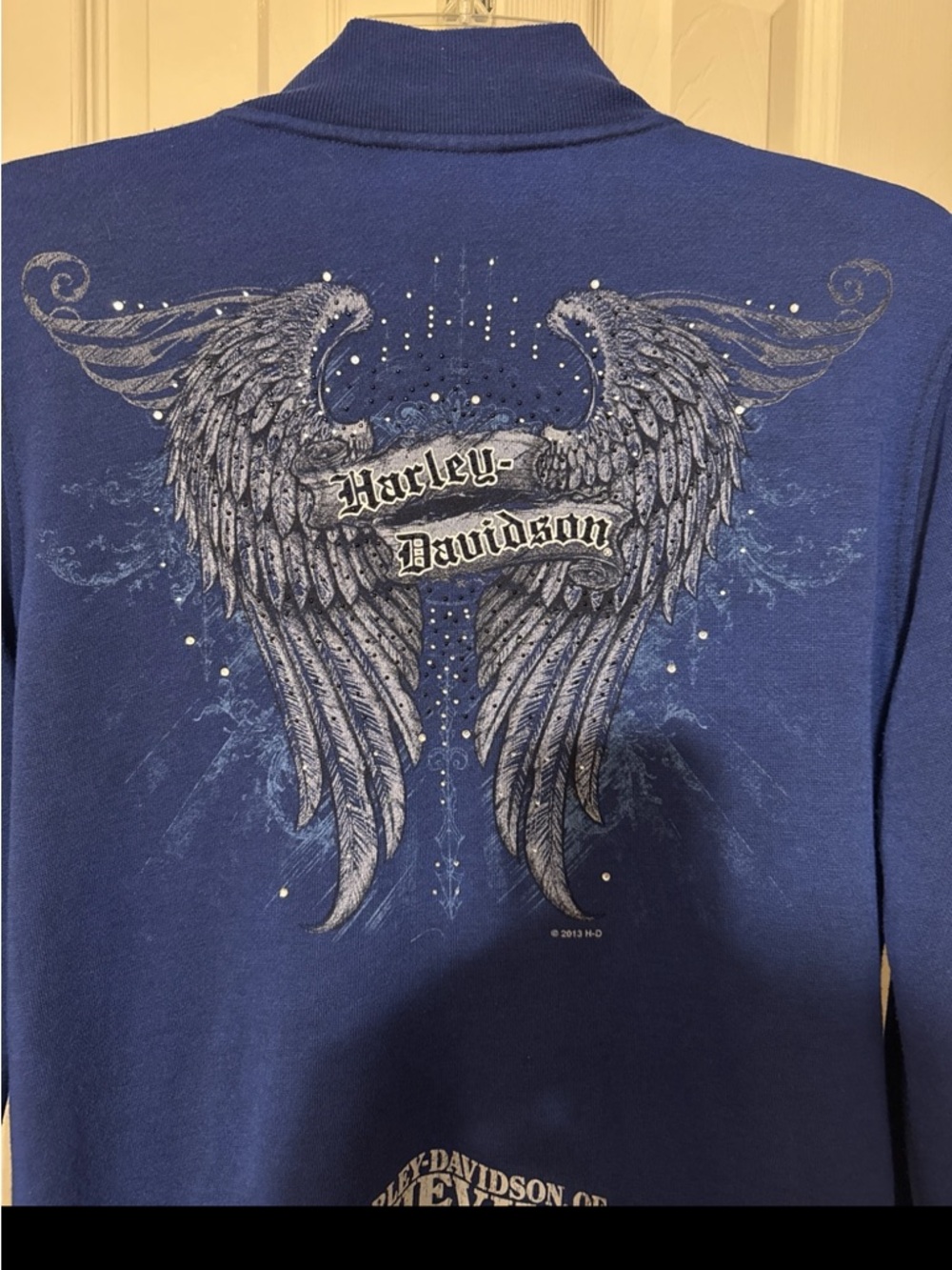Harley-Davidson Navy Blue Zip Jacket with Silver Wing Graphic